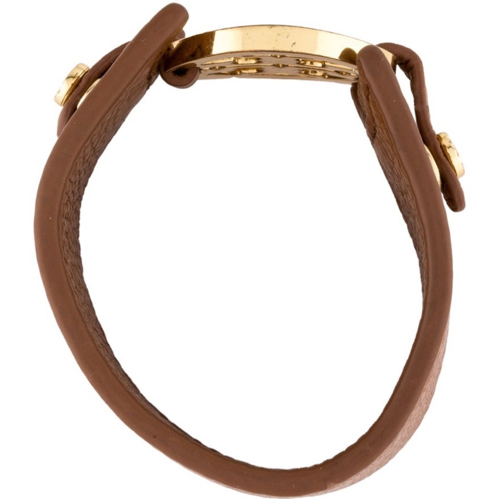 Tory Burch Wide Leather and Gold Emblem Double-Snap Cuff Bracelet - Picture 4 of 12